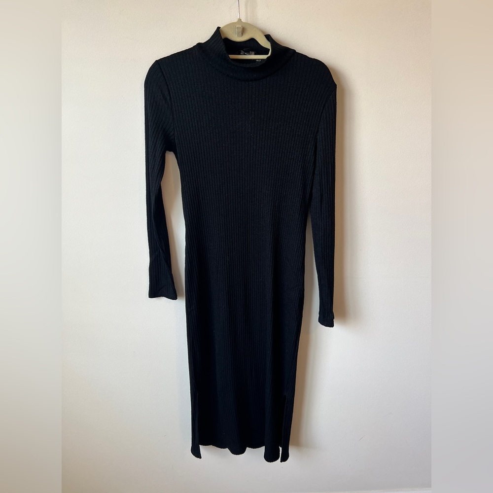 Banana Republic Black Ribbed Knit Mock Neck Midi Dress Size Small